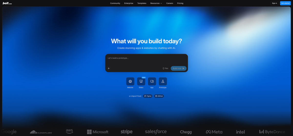 Screenshot of the official Bolt website