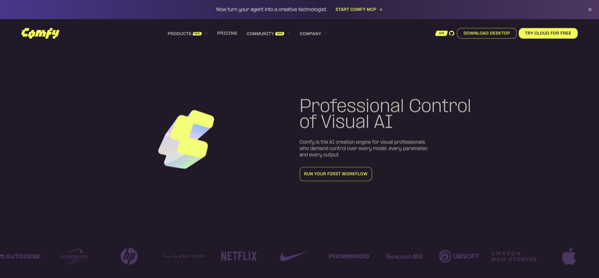 Screenshot of the official ComfyUI website