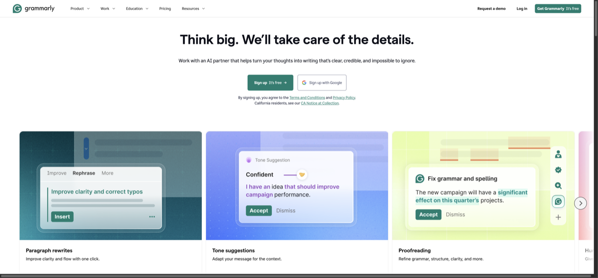Screenshot of the official Grammarly website