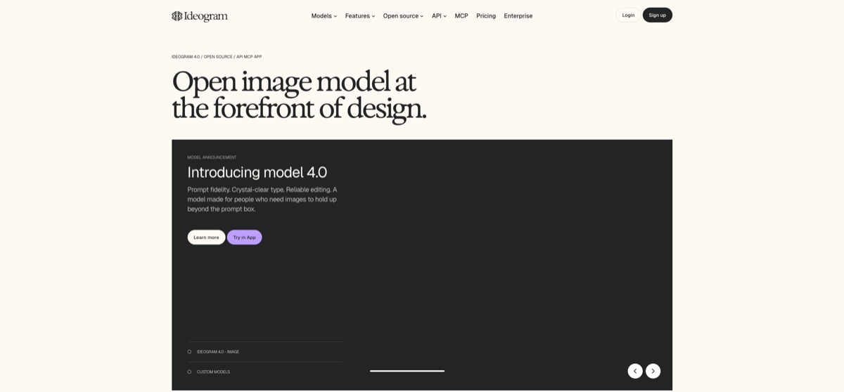 Screenshot of the official Ideogram website
