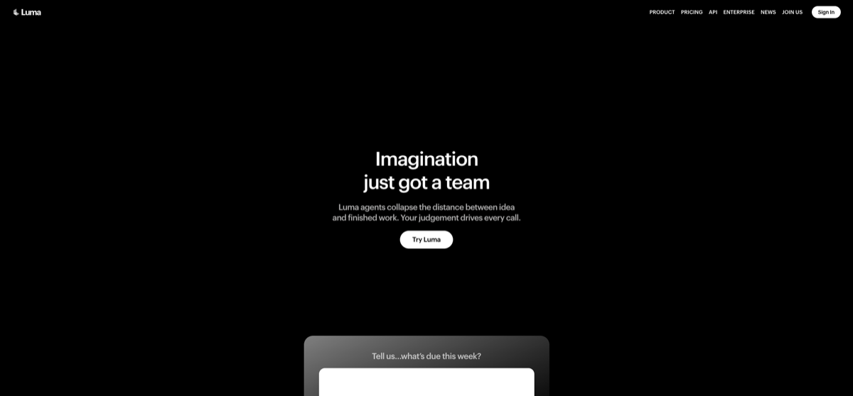 Screenshot of the official Luma website