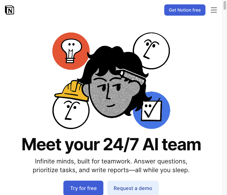 Screenshot of the official Notion AI website