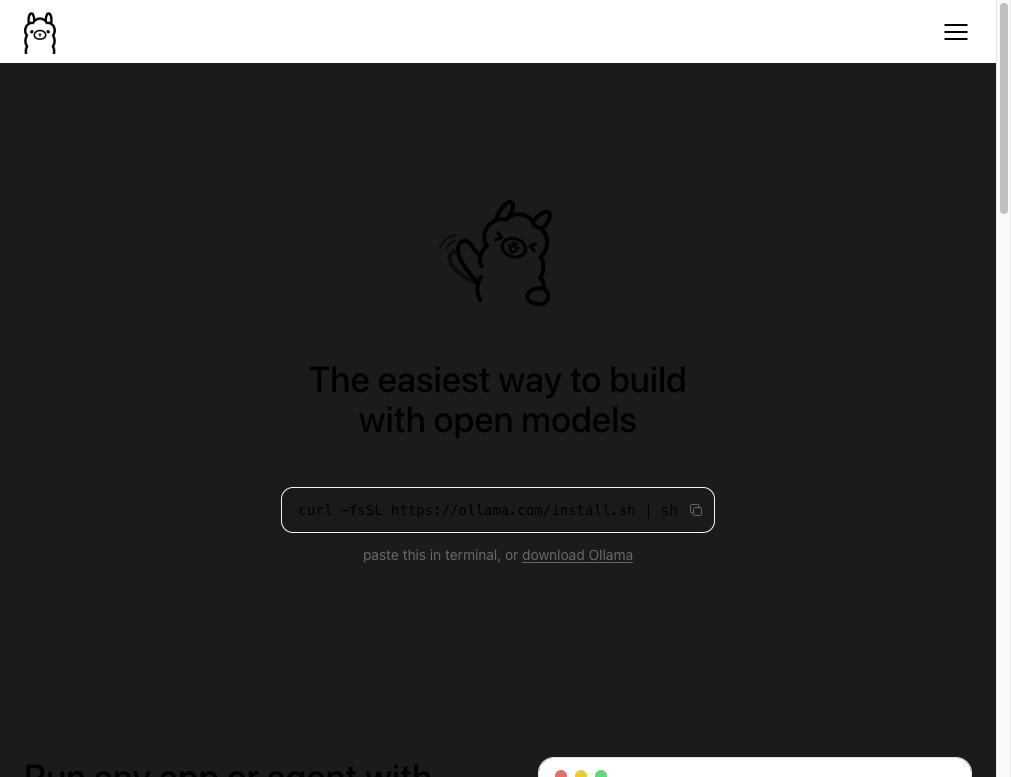 Screenshot of the official Ollama website