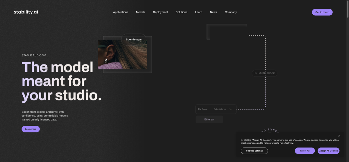Screenshot of the official Stable Diffusion website